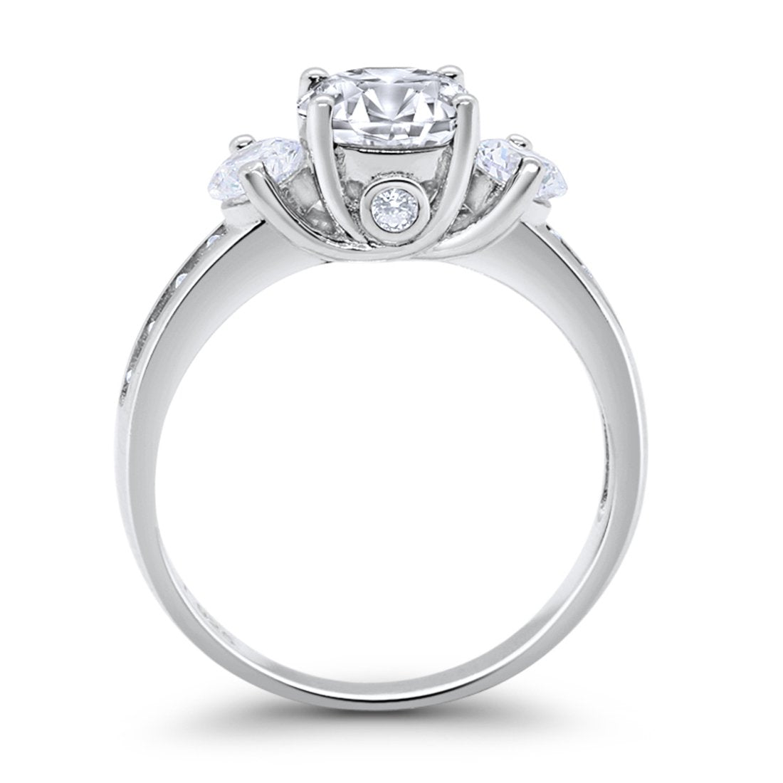 Three Stone Wedding Ring Round Simulated Cubic Zirconia 925 Sterling Silver