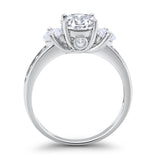 Three Stone Wedding Ring Round Simulated Cubic Zirconia 925 Sterling Silver