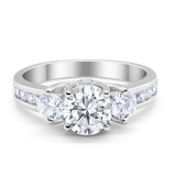 Three Stone Wedding Ring Round Simulated Cubic Zirconia 925 Sterling Silver
