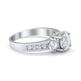 Three Stone Wedding Ring Round Simulated Cubic Zirconia 925 Sterling Silver