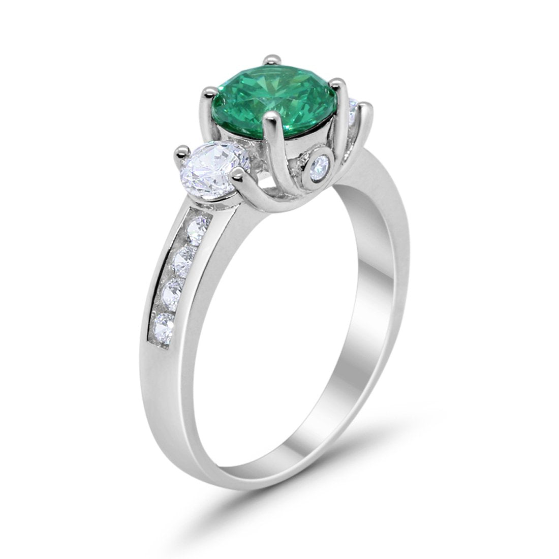 Three Stone Wedding Ring Round Simulated Cubic Zirconia 925 Sterling Silver