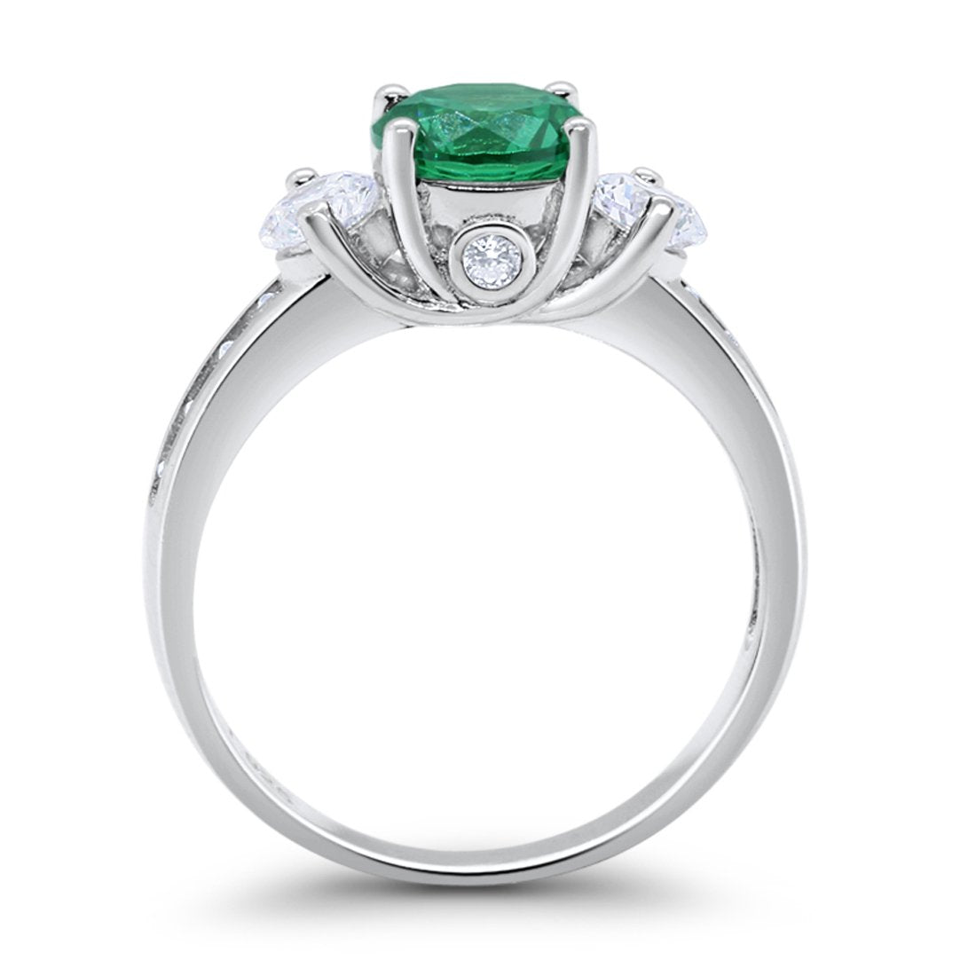 Three Stone Wedding Ring Round Simulated Cubic Zirconia 925 Sterling Silver