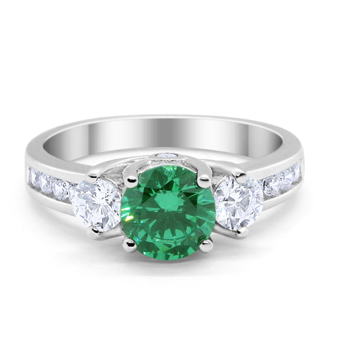 Three Stone Wedding Ring Round Simulated Cubic Zirconia 925 Sterling Silver
