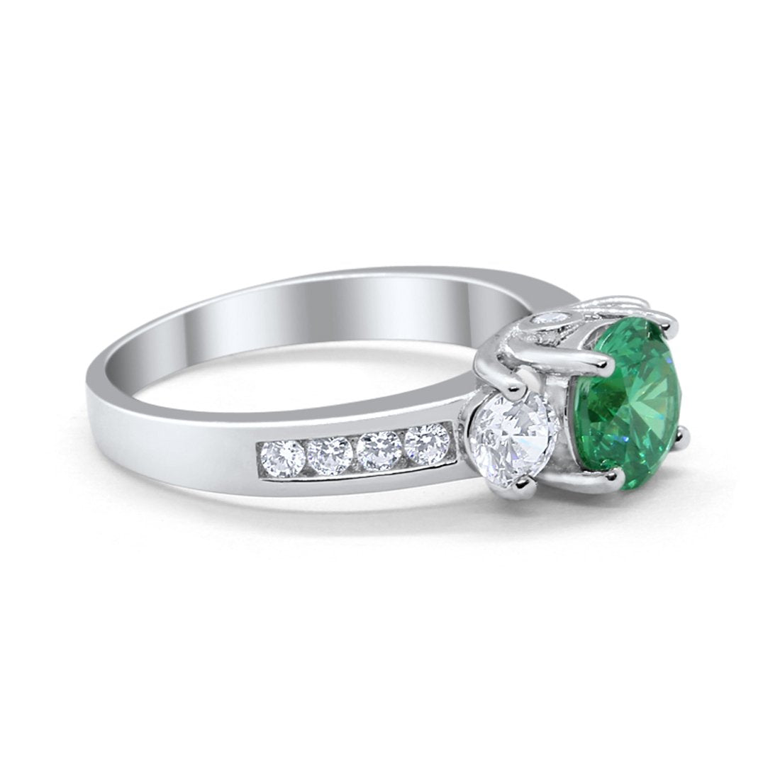 Three Stone Wedding Ring Round Simulated Cubic Zirconia 925 Sterling Silver