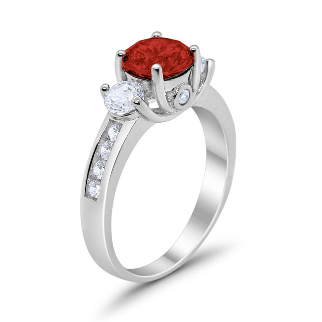 Three Stone Wedding Ring Round Simulated Cubic Zirconia 925 Sterling Silver