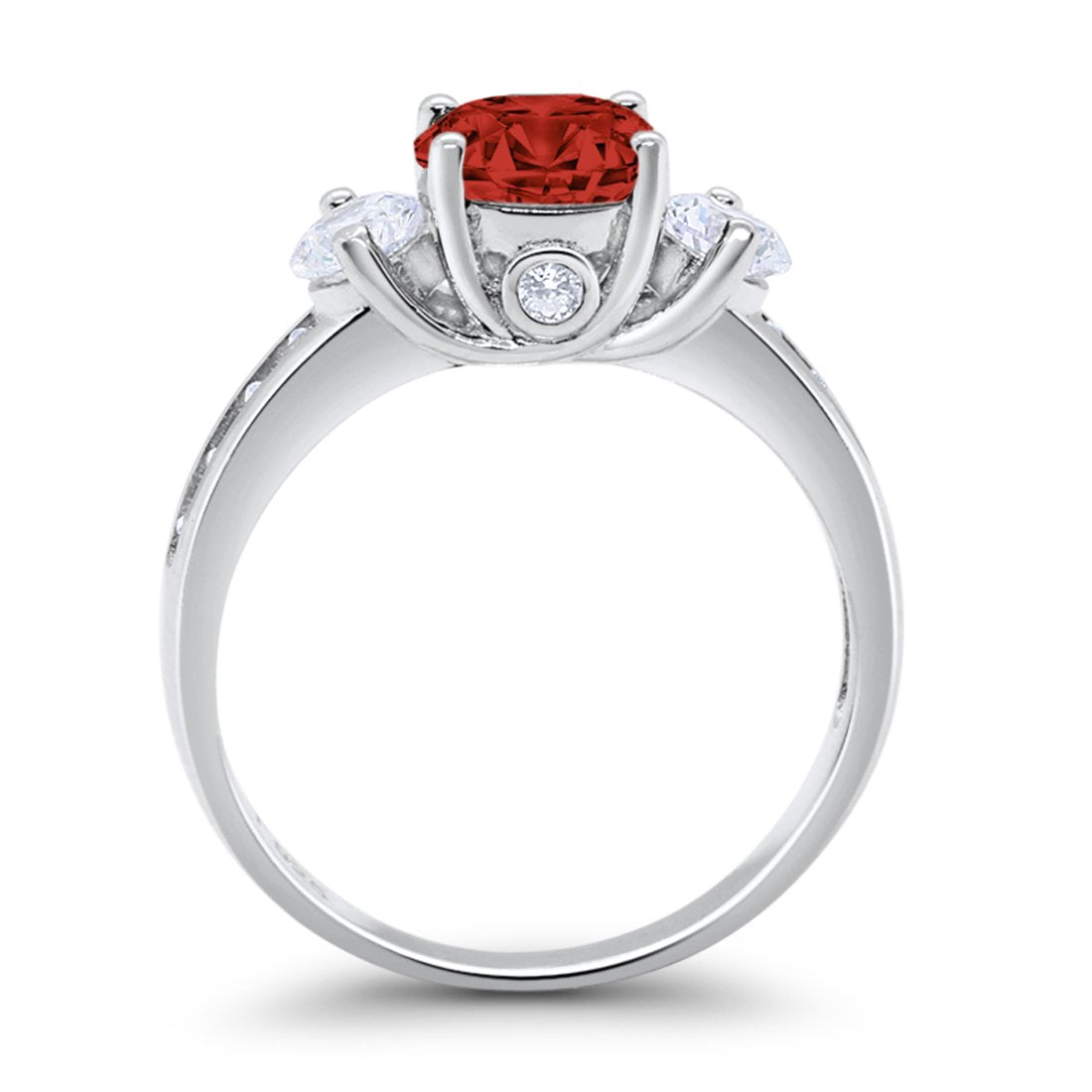 Three Stone Wedding Ring Round Simulated Cubic Zirconia 925 Sterling Silver