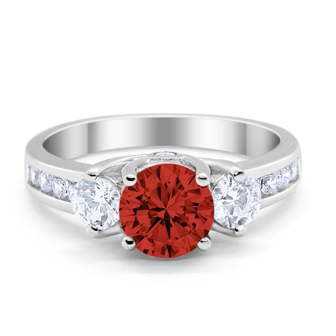Three Stone Wedding Ring Round Simulated Cubic Zirconia 925 Sterling Silver