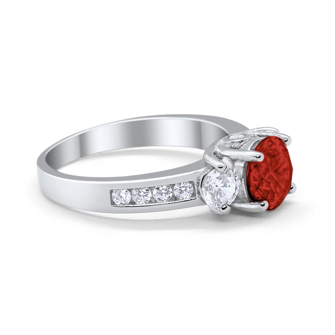 Three Stone Wedding Ring Round Simulated Cubic Zirconia 925 Sterling Silver