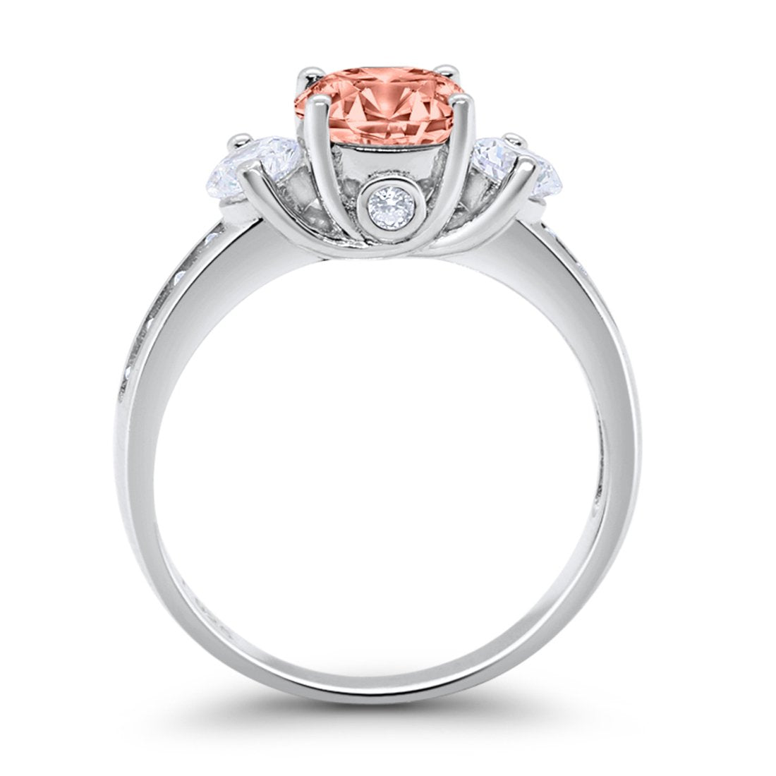Three Stone Wedding Ring Round Simulated Cubic Zirconia 925 Sterling Silver