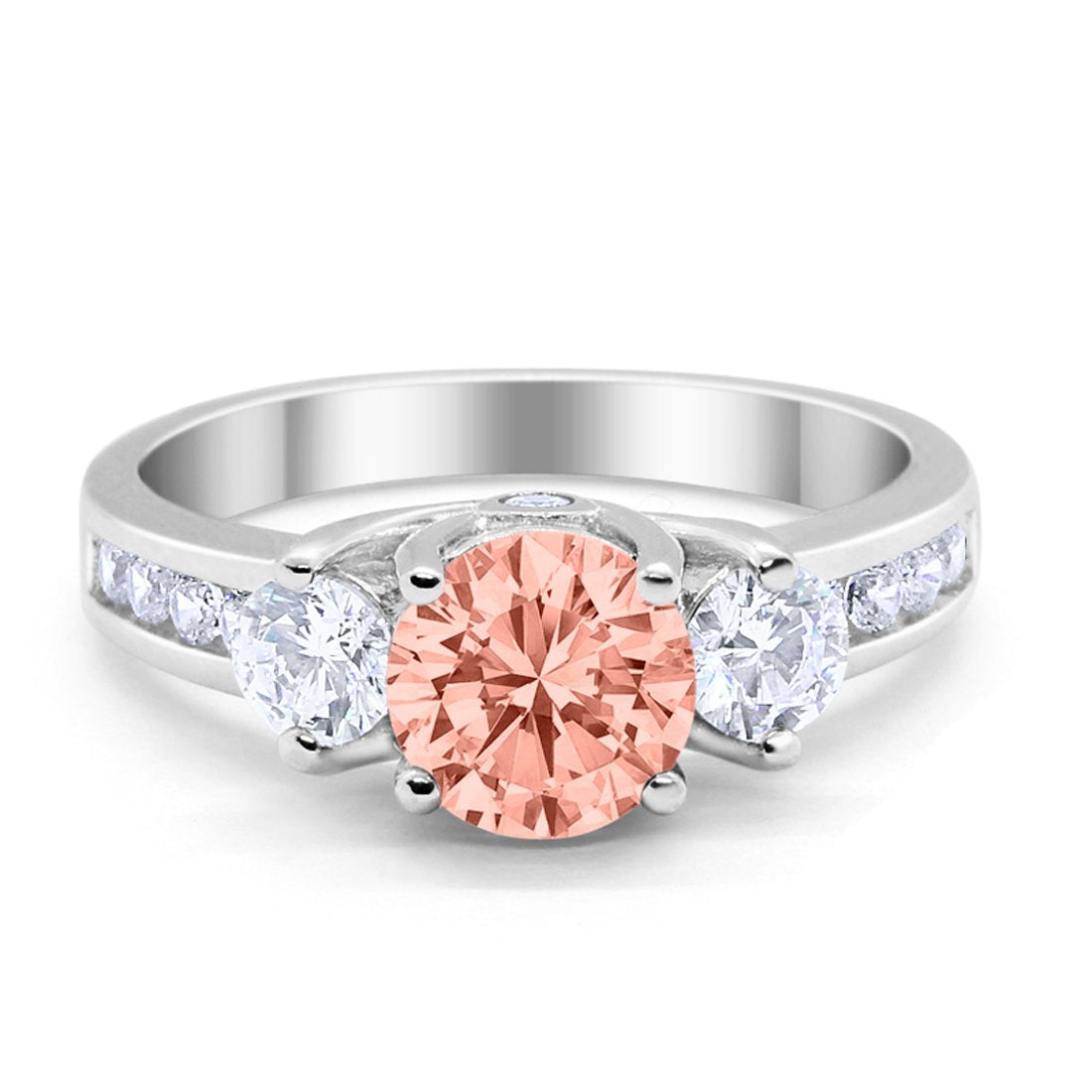 Three Stone Wedding Ring Round Simulated Cubic Zirconia 925 Sterling Silver