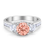 Three Stone Wedding Ring Round Simulated Cubic Zirconia 925 Sterling Silver