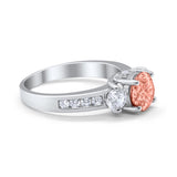 Three Stone Wedding Ring Round Simulated Cubic Zirconia 925 Sterling Silver