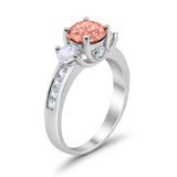 Three Stone Wedding Ring Round Simulated Cubic Zirconia 925 Sterling Silver