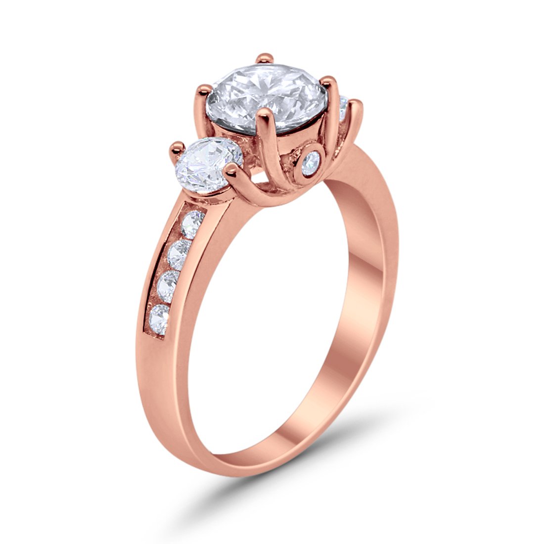 Three Stone Wedding Ring Round Simulated Cubic Zirconia 925 Sterling Silver