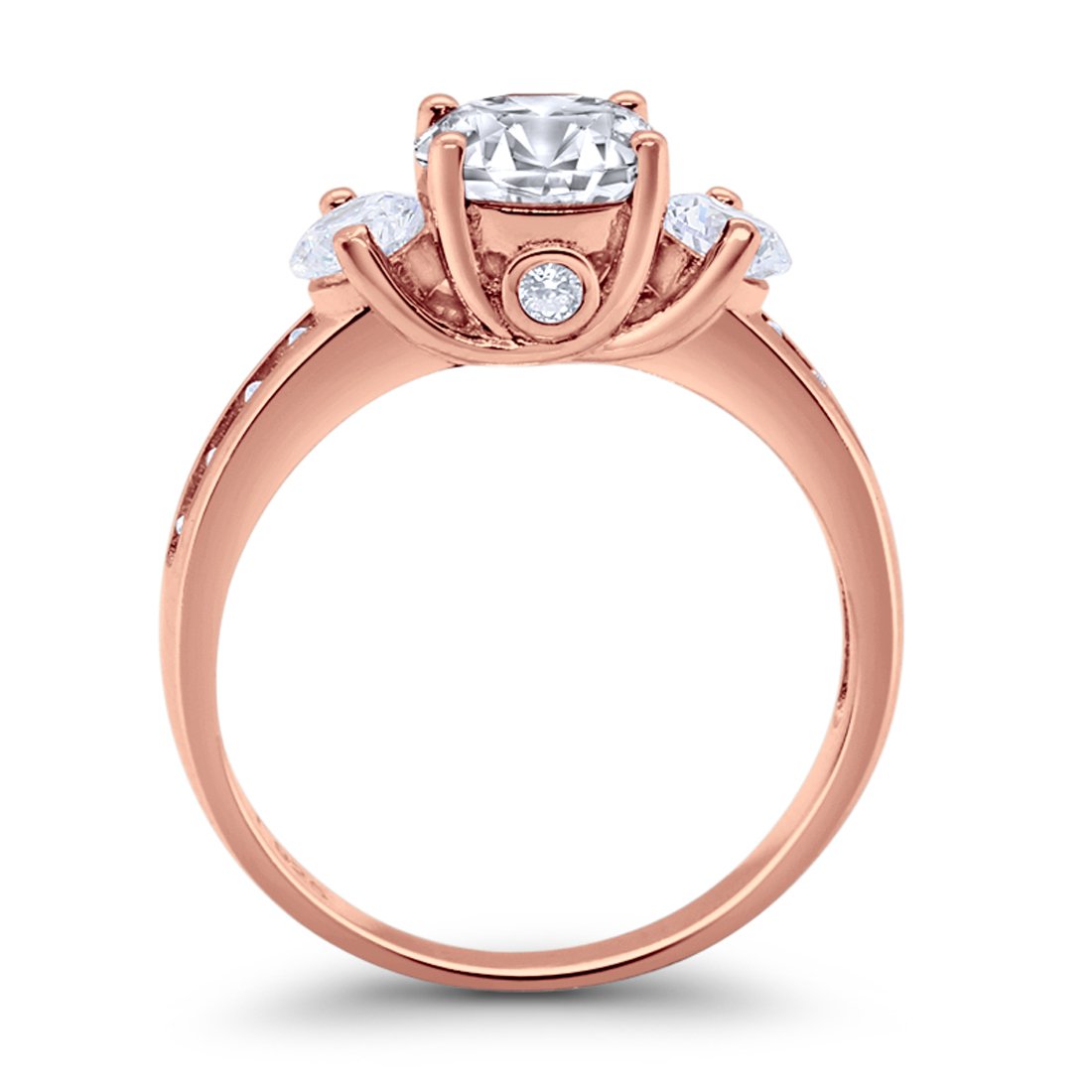 Three Stone Wedding Ring Round Simulated Cubic Zirconia 925 Sterling Silver