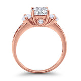 Three Stone Wedding Ring Round Simulated Cubic Zirconia 925 Sterling Silver