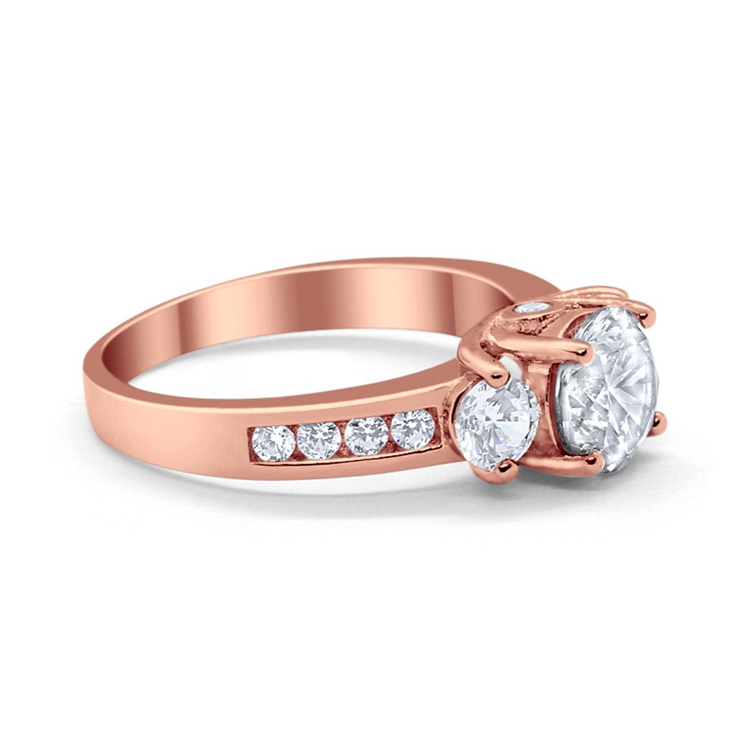 Three Stone Wedding Ring Round Simulated Cubic Zirconia 925 Sterling Silver