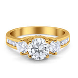 Three Stone Wedding Ring Round Simulated Cubic Zirconia 925 Sterling Silver