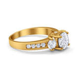 Three Stone Wedding Ring Round Simulated Cubic Zirconia 925 Sterling Silver
