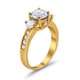 Three Stone Wedding Ring Round Simulated Cubic Zirconia 925 Sterling Silver