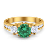 Three Stone Wedding Ring Round Simulated Cubic Zirconia 925 Sterling Silver