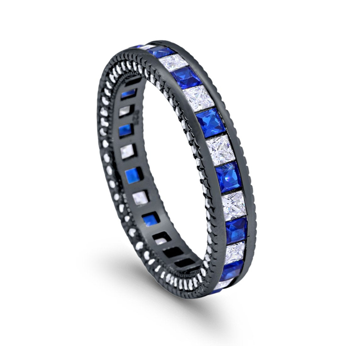 5mm Full Eternity Band Ring Alternating Princess Cut Round 925 Sterling Silver Choose Color