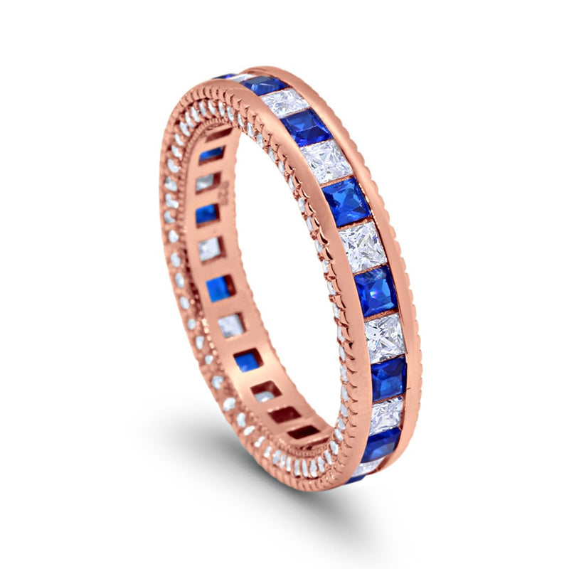 5mm Full Eternity Band Ring Alternating Princess Cut Round 925 Sterling Silver Choose Color