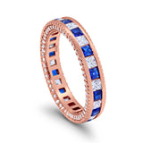 5mm Full Eternity Band Ring Alternating Princess Cut Round 925 Sterling Silver Choose Color