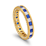 5mm Full Eternity Band Ring Alternating Princess Cut Round 925 Sterling Silver Choose Color