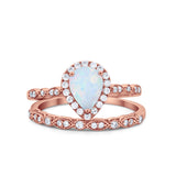 Teardrop Art Deco Bridal Set Wedding Ring Band Pear Cubic Zirconia 925 Sterling Silver