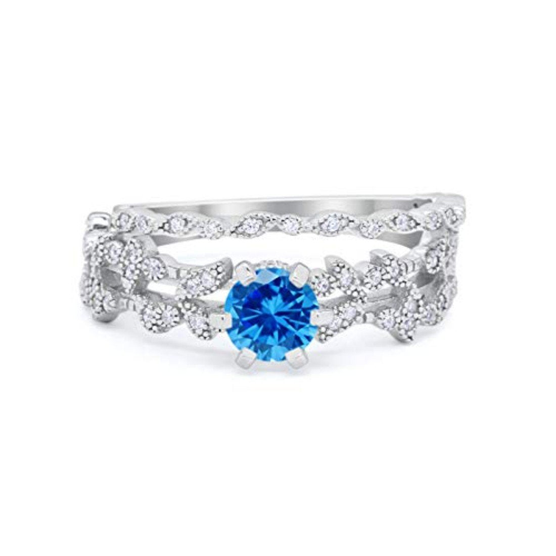 Wedding Engagement Ring Band Bridal Set Round Cubic Zirconia 925 Sterling Silver Art Deco
