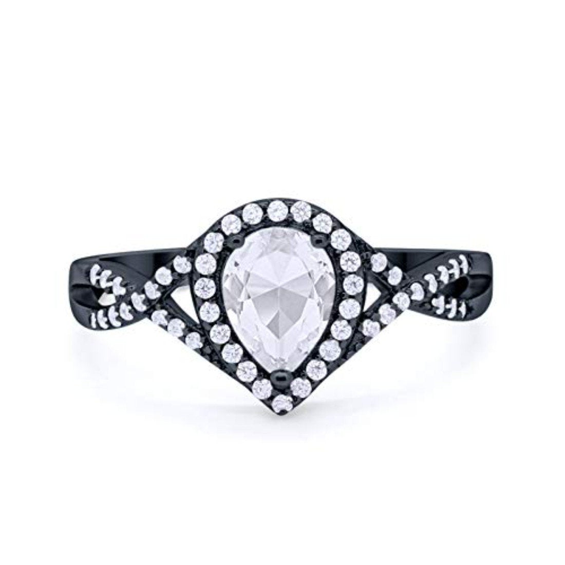 Teardrop Wedding Promise Ring Infinity Round Simulated CZ 925 Sterling Silver RING-17609