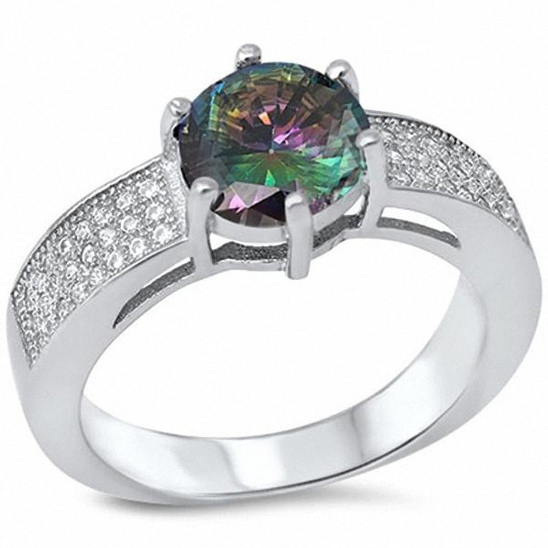 Solitaire Accent Wedding Ring Round Simulated Cubic Zirconia 925 Sterling Silver