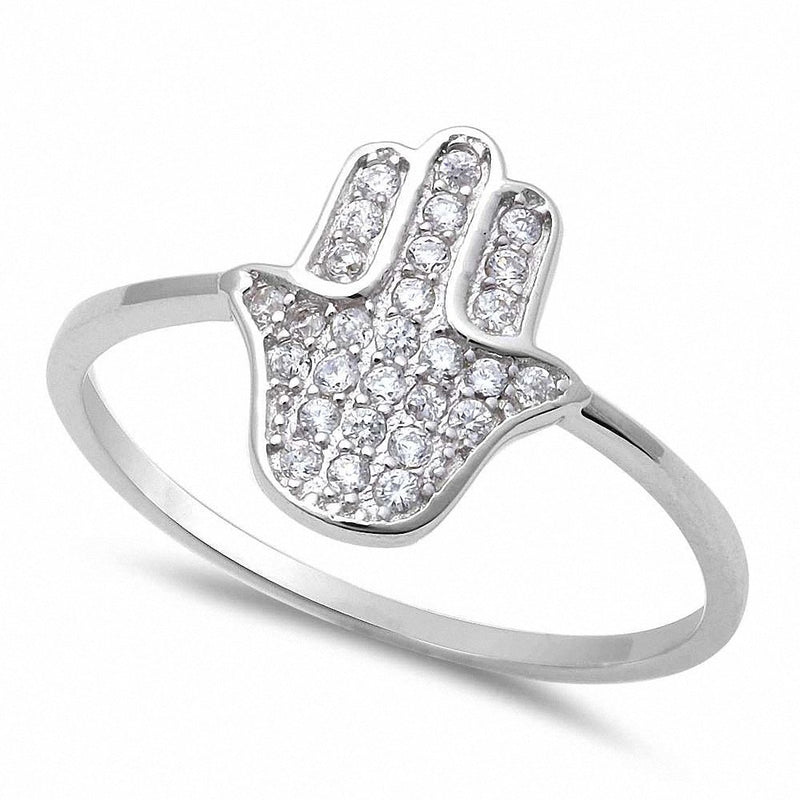 Hamsa Hand of God Ring Round Cubic Zirconia 925 Sterling Silver