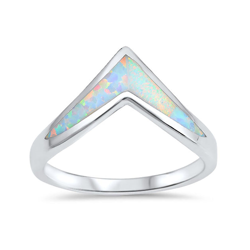 Chevron Midi V Ring Band Lab Created Opal 925 Sterling Silver Choose Color - Blue Apple Jewelry