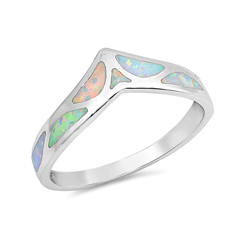 Half Eternity Chevron Midi V Ring Lab Created Opal 925 Sterling Silver Choose Color - Blue Apple Jewelry