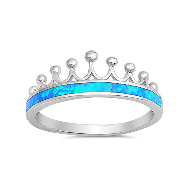 Crown Ring Half Eternity Lab Created Opal 925 Sterling Silver Choose Color - Blue Apple Jewelry