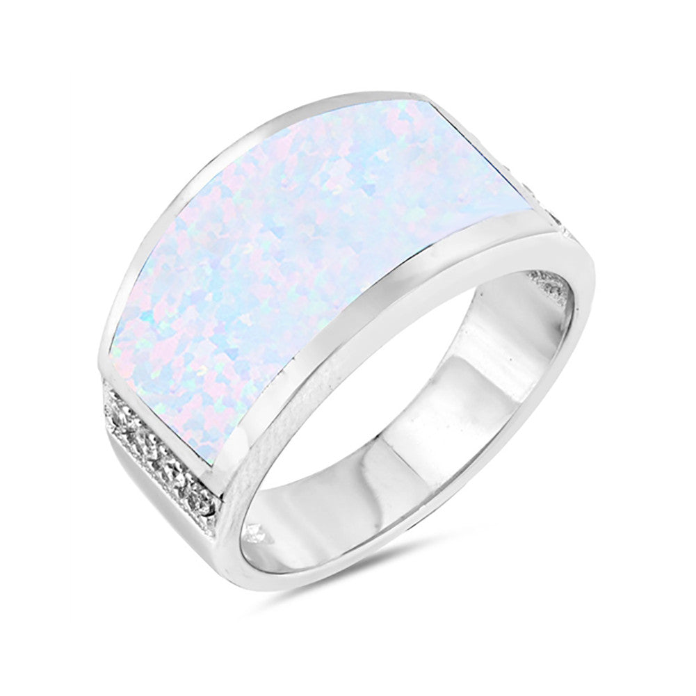 Concave Design Ring Band 925 Sterling Silver Lab Created Opal Round CZ Choose Color - Blue Apple Jewelry