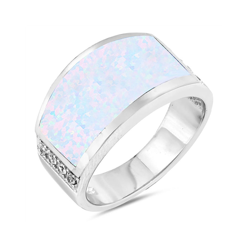 Concave Design Ring Band 925 Sterling Silver Lab Created Opal Round CZ Choose Color - Blue Apple Jewelry