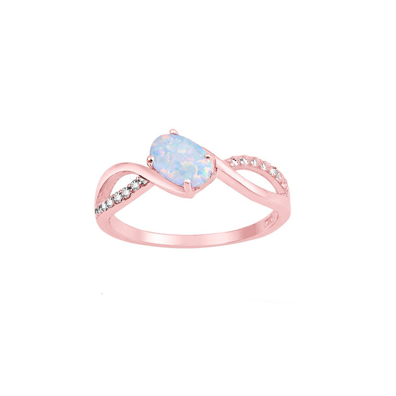 Oval Lab Created Opal Fashion Ring Round Cubic Zirconia 925 Sterling Silver Choose Color