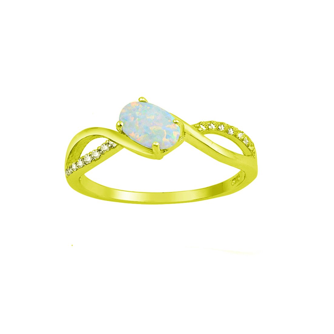 Oval Lab Created Opal Fashion Ring Round Cubic Zirconia 925 Sterling Silver Choose Color
