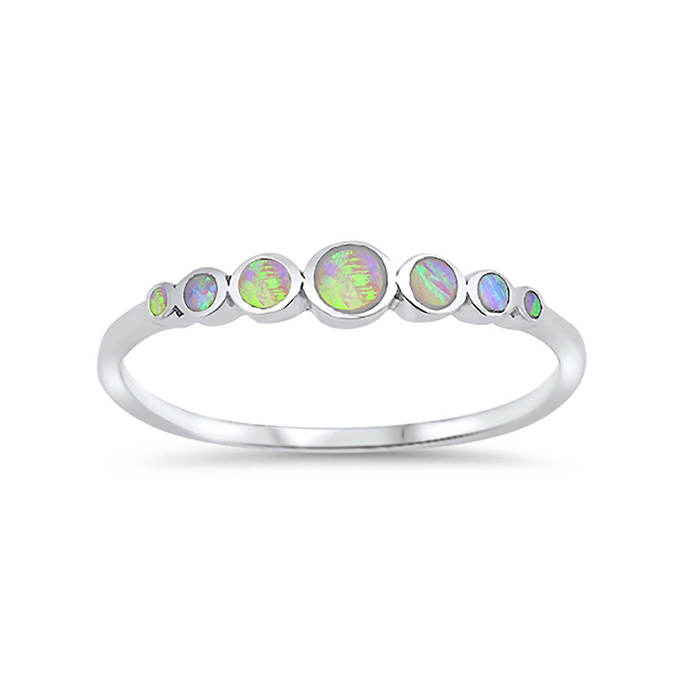 4mm Half Eternity Band Ring Round Lab Created Opal 925 Sterling Silver Choose Color - Blue Apple Jewelry