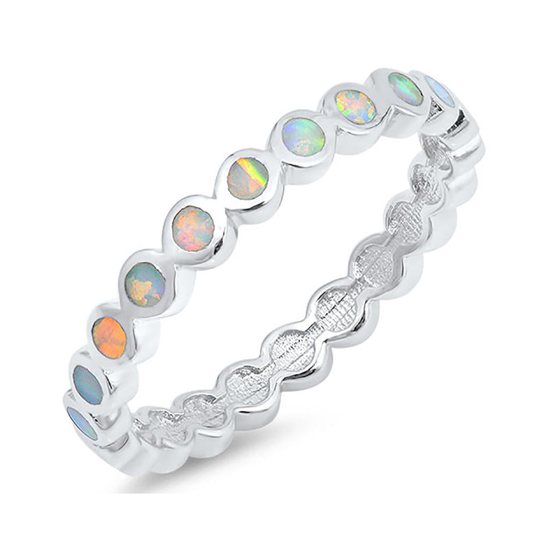 2mm Full Eternity Band Ring Lab Created Opal 925 Sterling Silver Choose Color - Blue Apple Jewelry