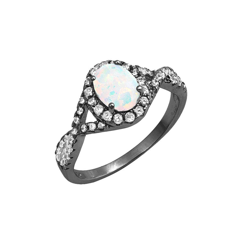 Halo Infinity Twist Shank Engagement Ring Oval Lab Created Opal Round CZ 925 Sterling Silver (11mm)