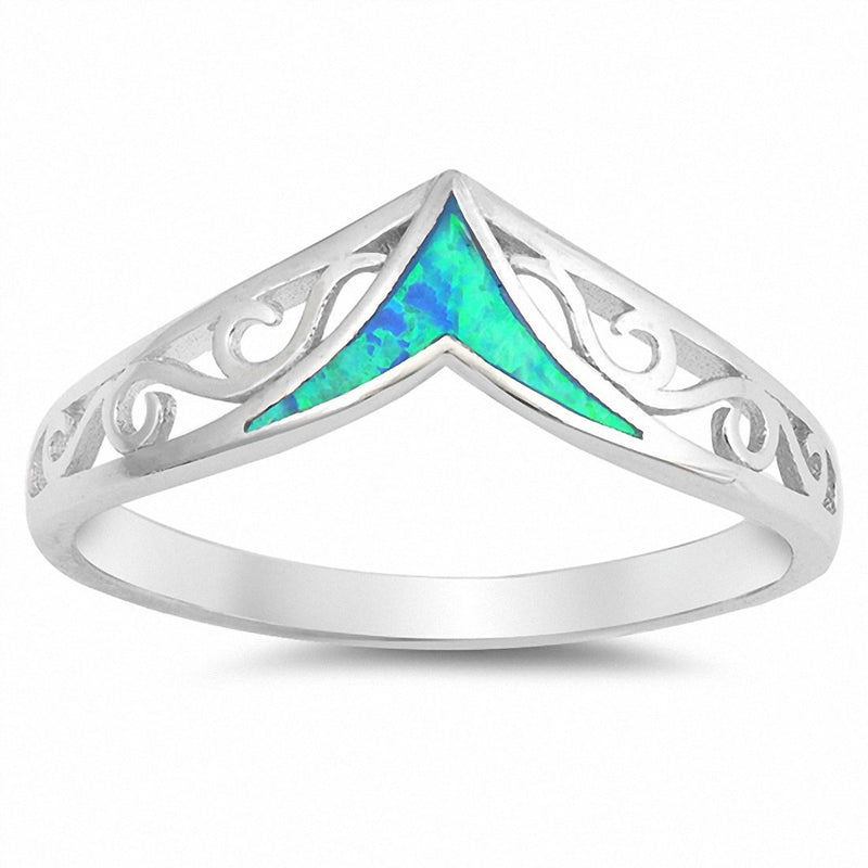 Chevron Midi V Ring Lab Created Opal 925 Sterling Silver Filigree
