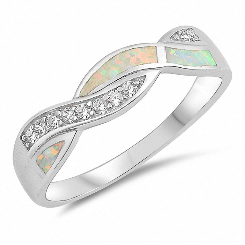 Infinity Twisted Band Ring Created Opal Round Cubic Zirconia 925 Sterling Silver Choose Color