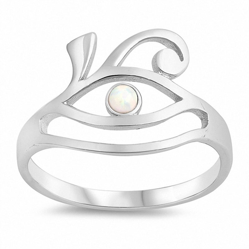 Eye Ring Round Created Opal 925 Sterling Silver Choose Color
