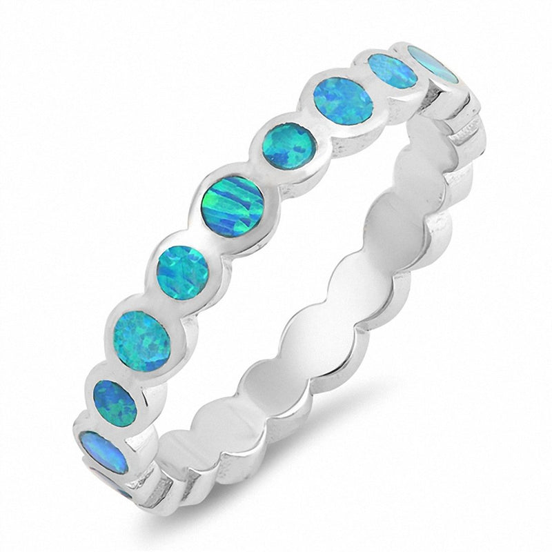 Bezel Lab Created Opal Band 925 Sterling Silver