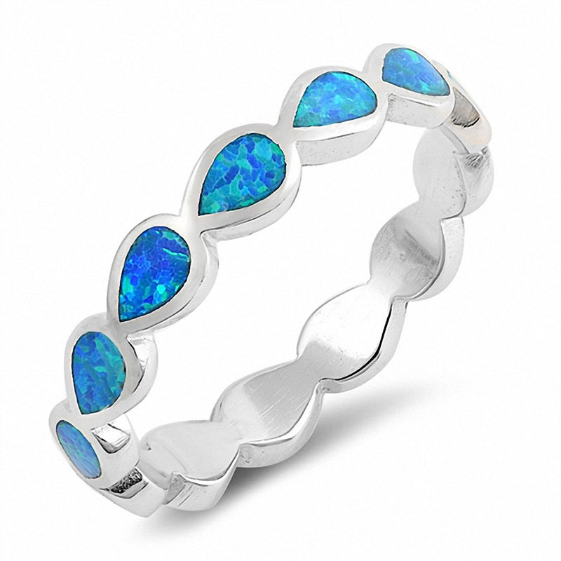 Bezel Teardrop Pear Lab Created Opal Band 925 Sterling Silver