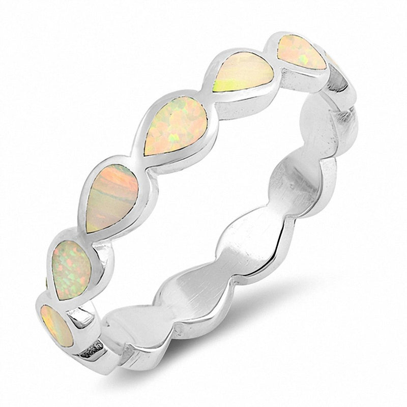 Bezel Teardrop Pear Lab Created Opal Band 925 Sterling Silver